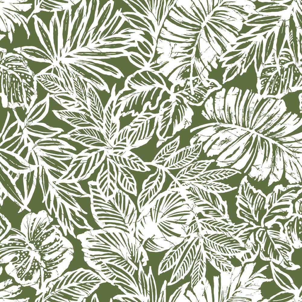 Tropical Leaf Peel and Stick Wallpaper Peel and Stick Wallpaper RoomMates Roll Green 