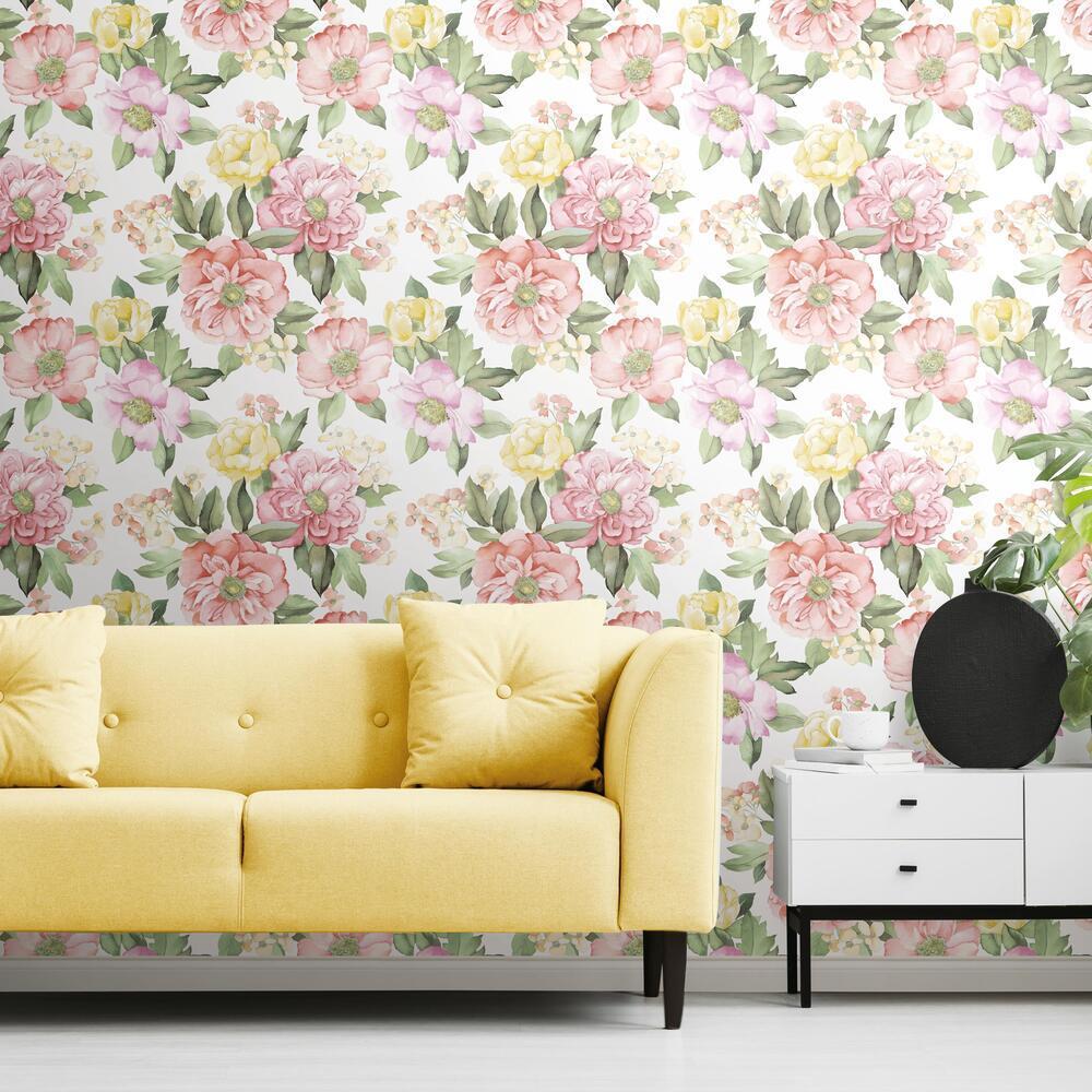 Watercolor Floral Bouquet Peel & Stick Wallpaper – RoomMates Decor