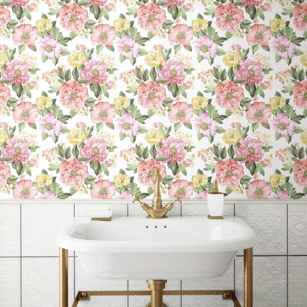 Watercolor Floral Bouquet Peel & Stick Wallpaper – RoomMates Decor