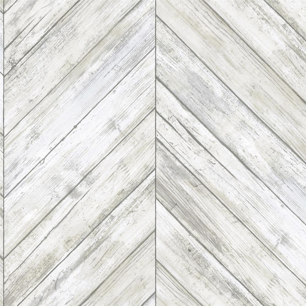 Herringbone Wood Boards Peel and Stick Wallpaper Peel and Stick Wallpaper RoomMates Roll White 