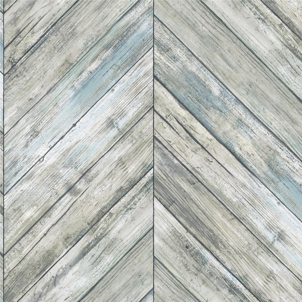 Herringbone Wood Boards Peel and Stick Wallpaper Peel and Stick Wallpaper RoomMates Roll Blue 