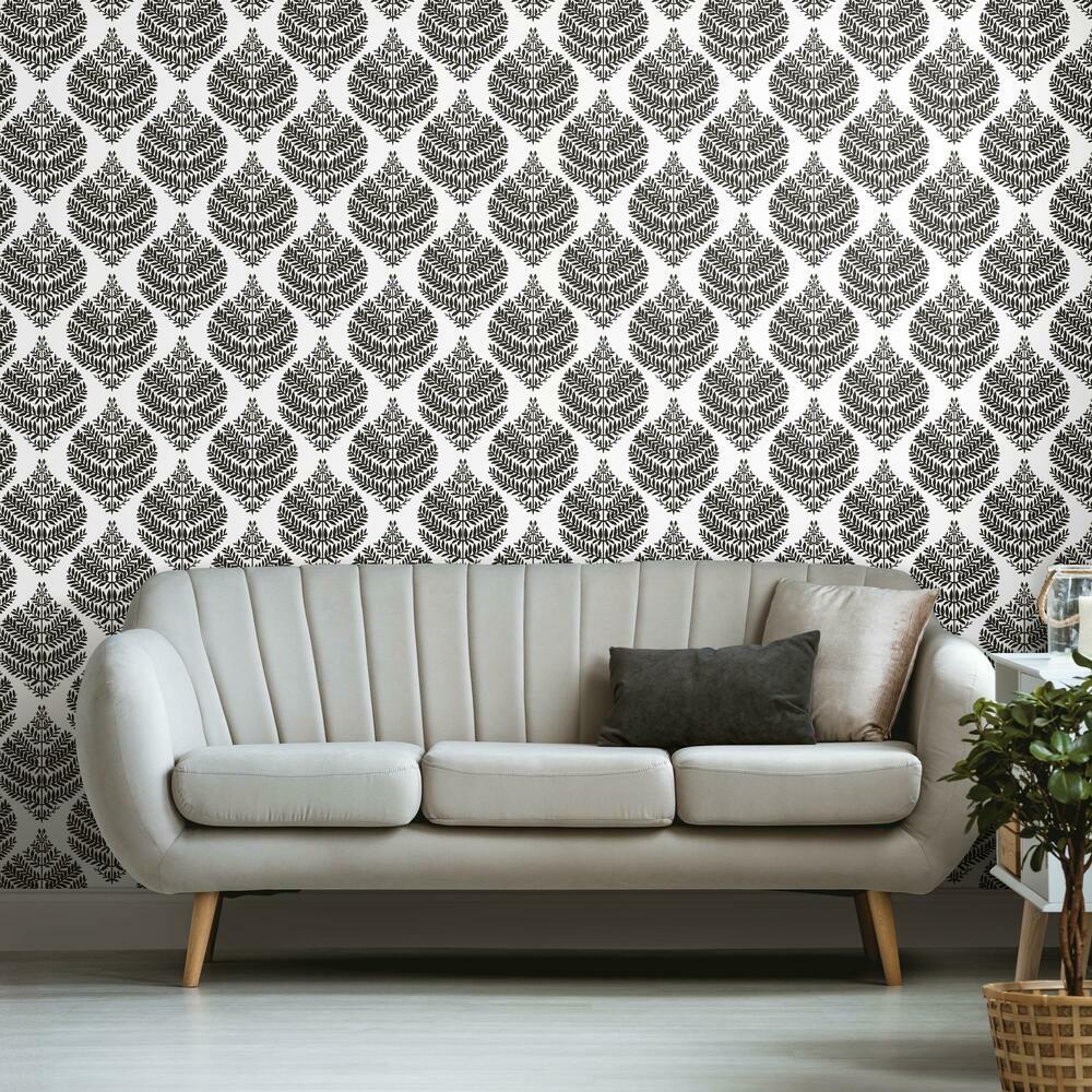 Hygge Fern Damask Peel and Stick Wallpaper Peel and Stick Wallpaper RoomMates   