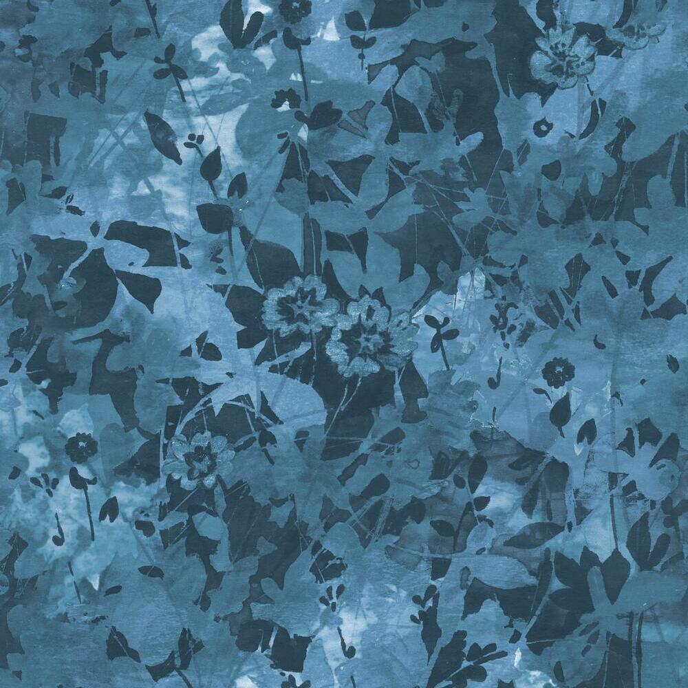 Wildflower Shadows Peel and Stick Wallpaper Peel and Stick Wallpaper RoomMates Roll Blue 