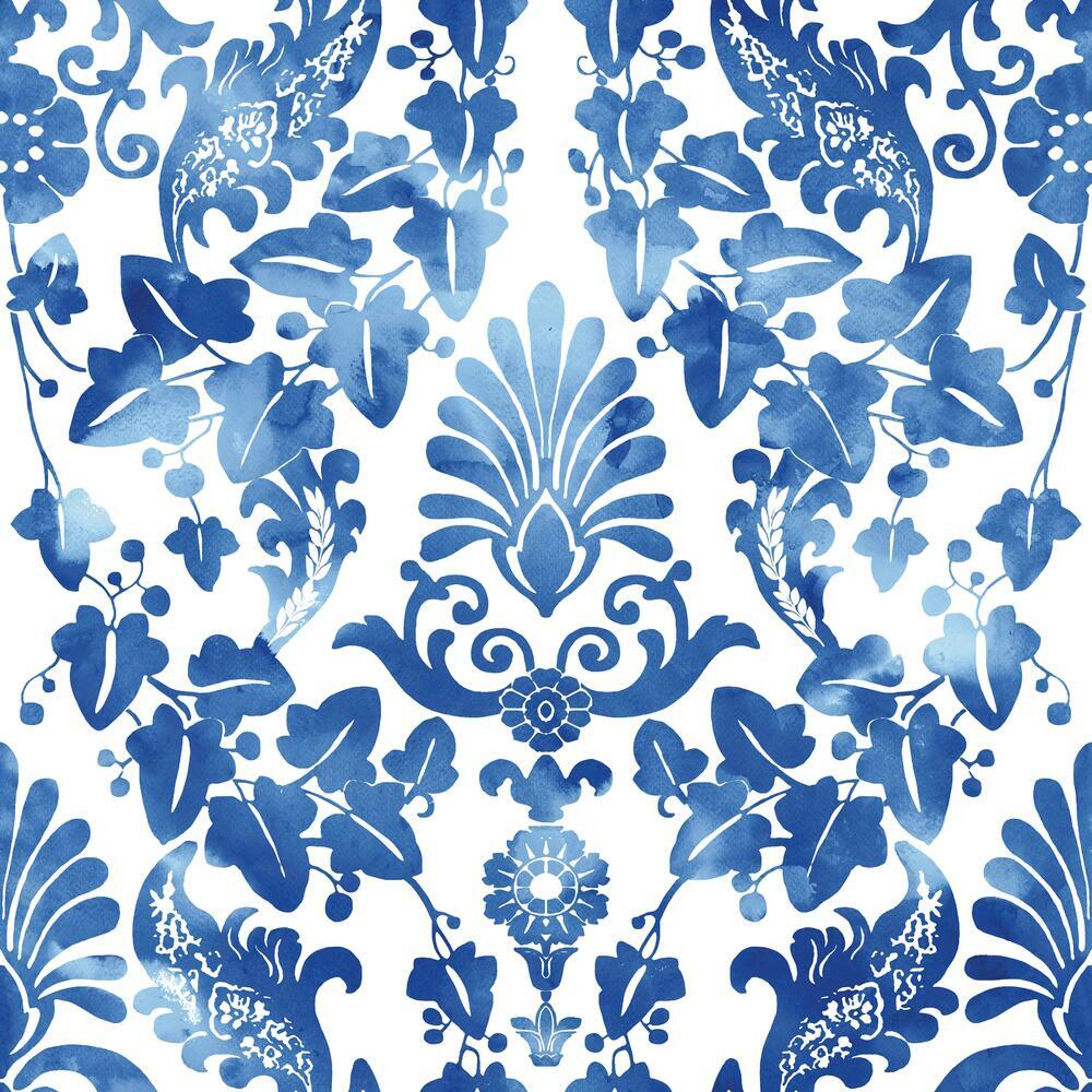 Vine Damask Peel and Stick Wallpaper Peel and Stick Wallpaper RoomMates Roll Blue 