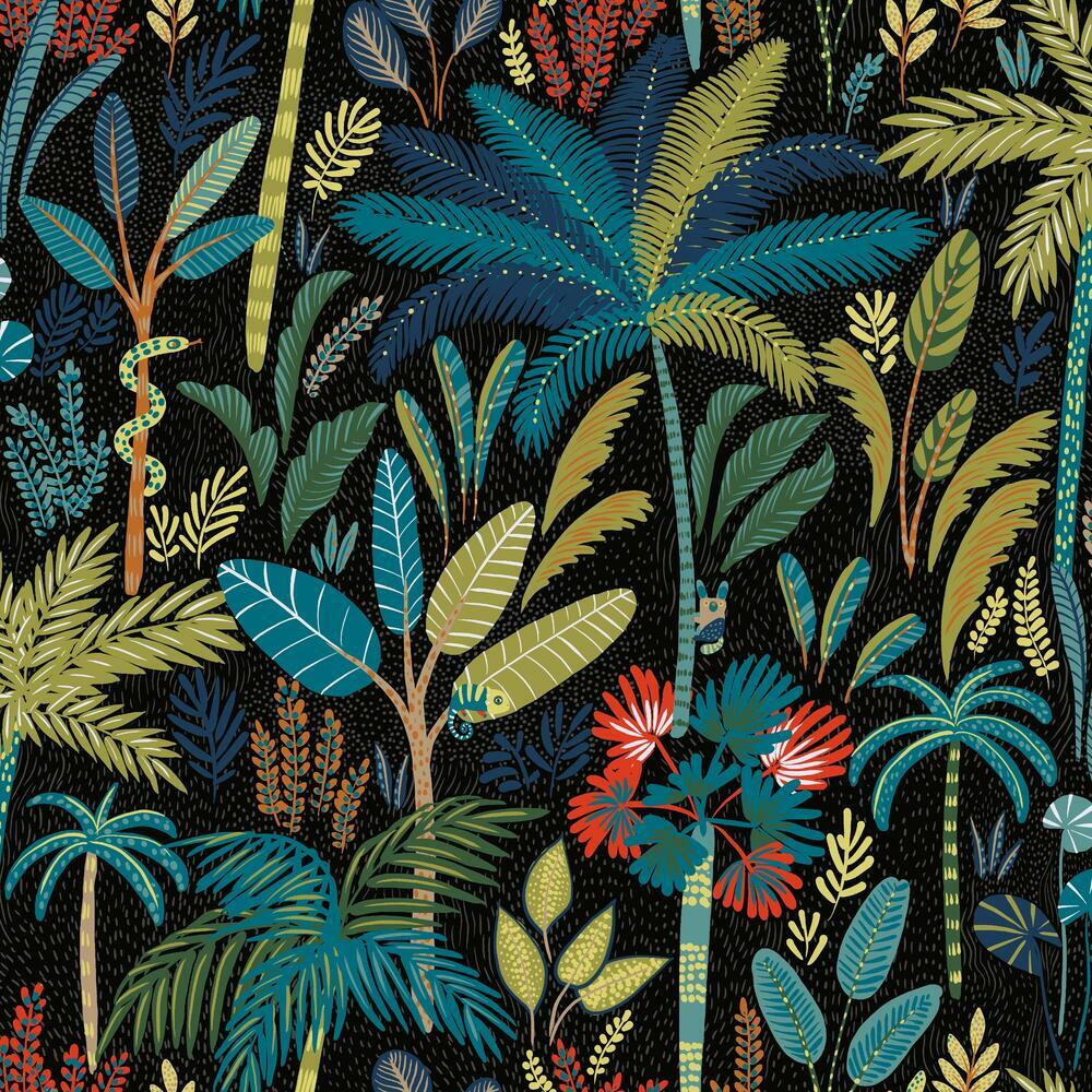 Tropical Eden Peel and Stick Wallpaper Peel and Stick Wallpaper RoomMates Roll Blue 