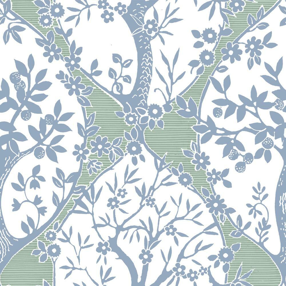 Tree and Vine Ogee Peel and Stick Wallpaper Peel and Stick Wallpaper RoomMates Roll Blue 