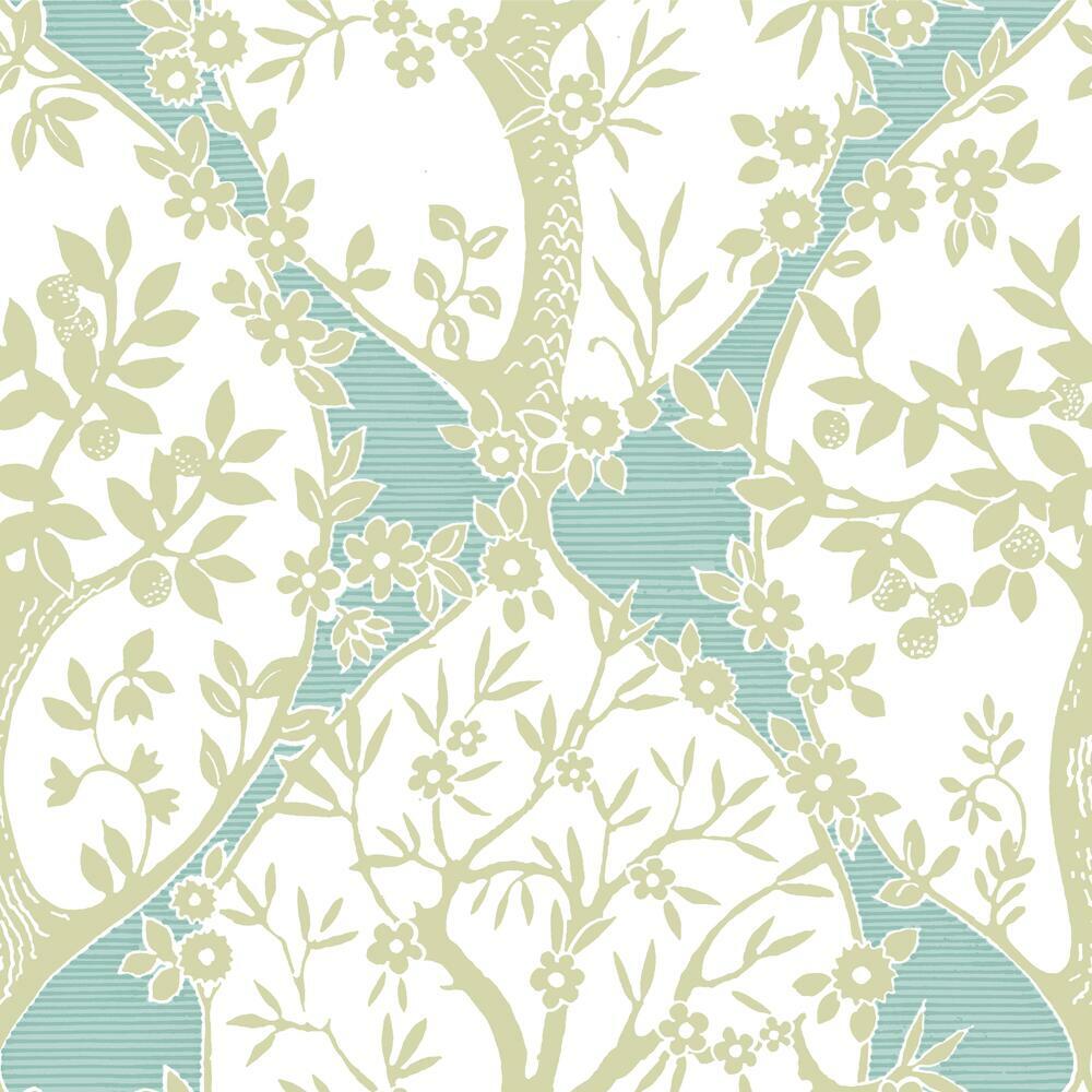 Tree and Vine Ogee Peel and Stick Wallpaper Peel and Stick Wallpaper RoomMates Roll Green 