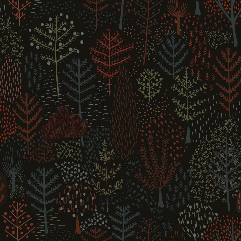 Folklore Trees Peel and Stick Wallpaper Peel and Stick Wallpaper RoomMates Roll Black 