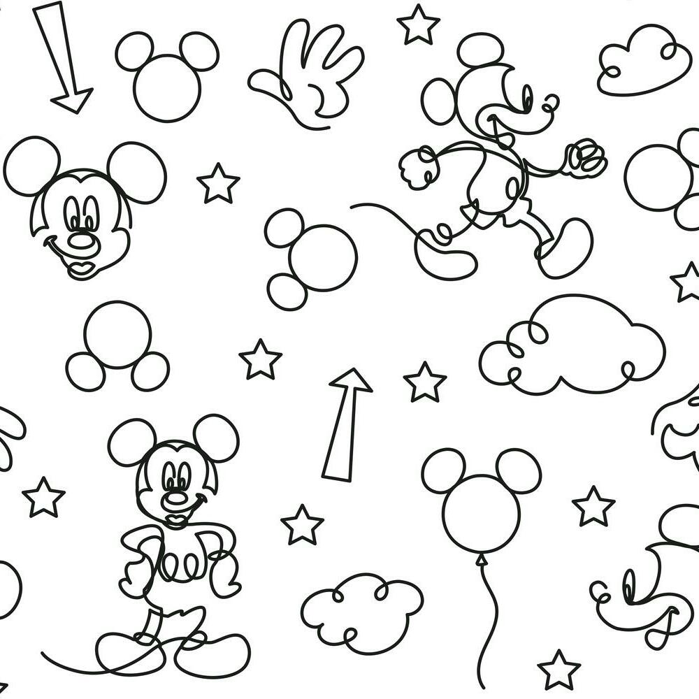 Disney Mickey Mouse Line Art Peel and Stick Wallpaper Peel and Stick Wallpaper RoomMates Roll Black 