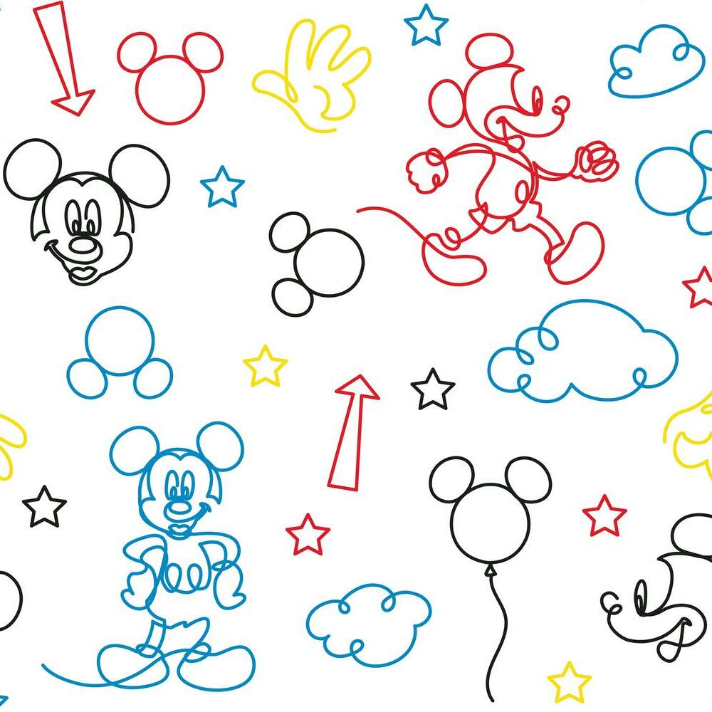 Disney Mickey Mouse Line Art Peel and Stick Wallpaper Peel and Stick Wallpaper RoomMates Roll Red 