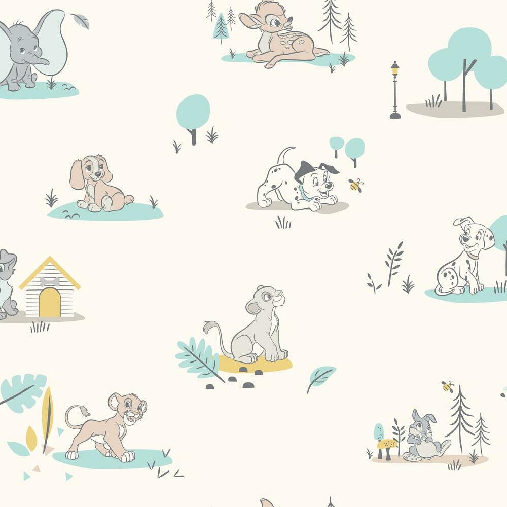 Disney Baby Animals Peel and Stick Wallpaper Peel and Stick Wallpaper RoomMates Roll Teal 