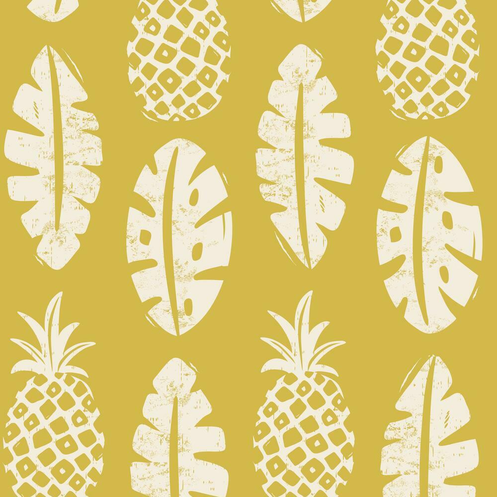 Pineapple Block Print Peel and Stick Wallpaper Peel and Stick Wallpaper RoomMates Roll Yellow 