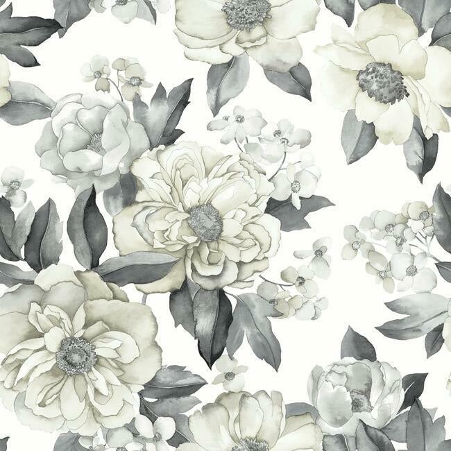 Watercolor Floral Bouquet Peel & Stick Wallpaper Peel and Stick Wallpaper RoomMates Roll Grey 