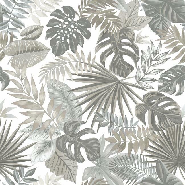 Palm Frond Toss Peel & Stick Wallpaper Peel and Stick Wallpaper RoomMates Roll Grey 