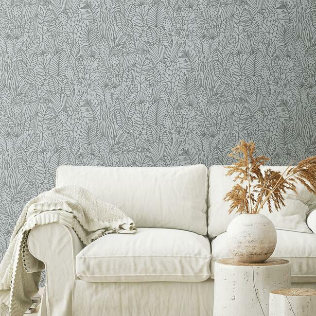 Tropical Leaves Sketch Peel and Stick Wallpaper Peel and Stick Wallpaper RoomMates   