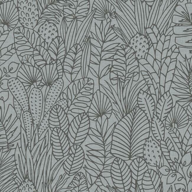 Tropical Leaves Sketch Peel and Stick Wallpaper Peel and Stick Wallpaper RoomMates Roll Grey 