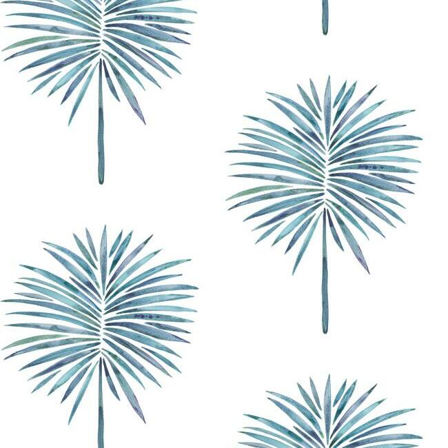 Cat Coquillette Fun Fronds Peel & Stick Wallpaper Peel and Stick Wallpaper RoomMates Roll Blue 