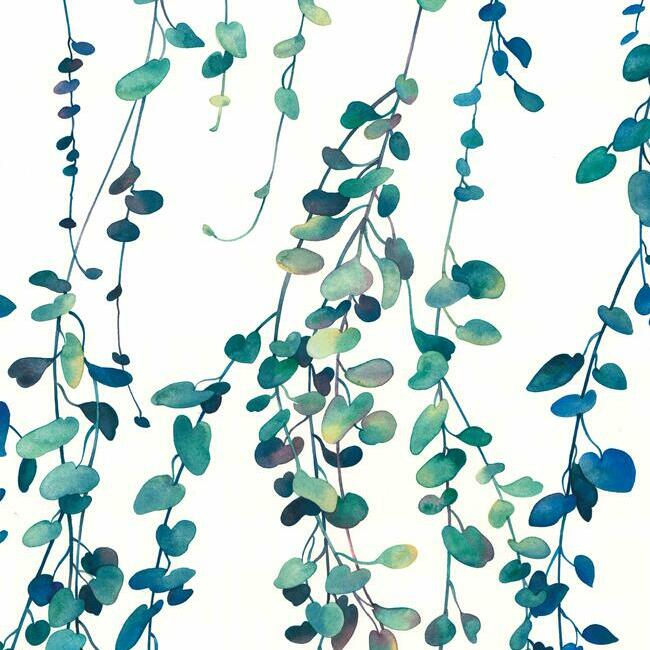 Hanging Watercolor Vines Peel and Stick Wallpaper Peel and Stick Wallpaper RoomMates Roll Blue 