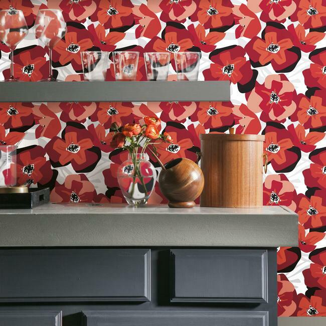 Jane Dixon Poppy Punch Peel & Stick Wallpaper Peel and Stick Wallpaper RoomMates   