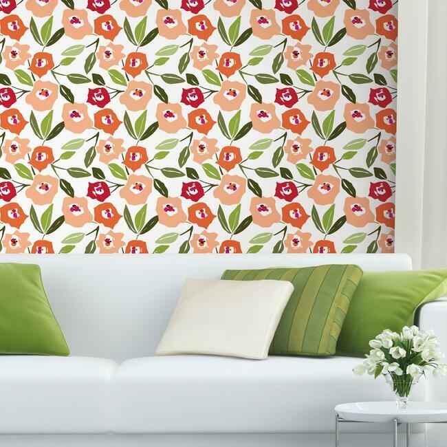 Jane Dixon Block Print Blooms Peel & Stick Wallpaper Peel and Stick Wallpaper RoomMates   