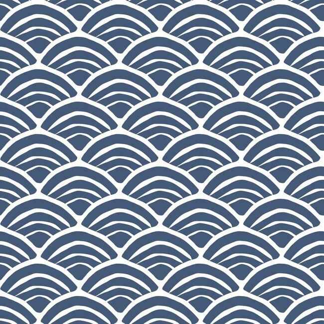 Jane Dixon Coastal Scallop Peel & Stick Wallpaper Peel and Stick Wallpaper RoomMates Roll Blue 