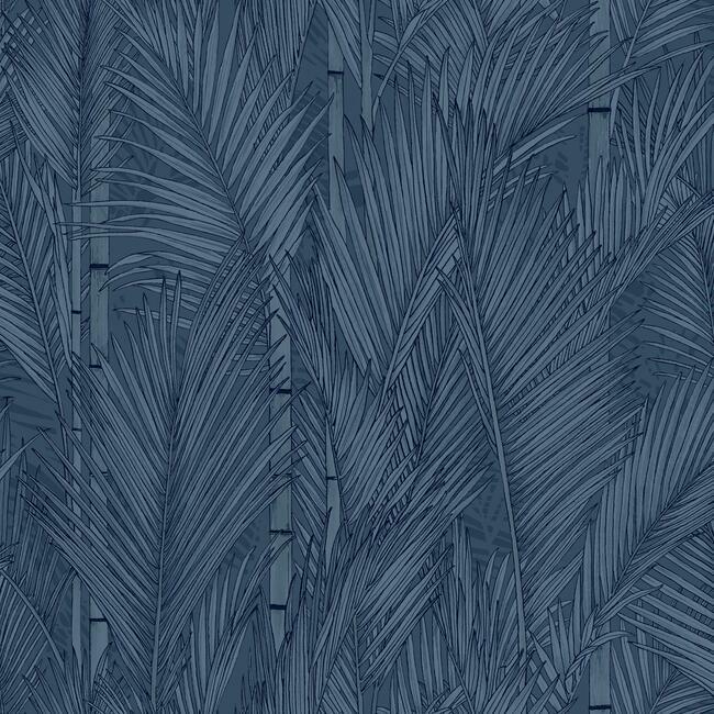 Swaying Fronds Peel & Stick Wallpaper Peel and Stick Wallpaper RoomMates Roll Navy 