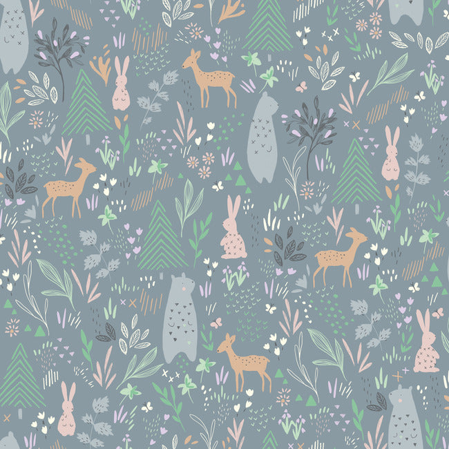 Spring Forest Pals Peel & Stick Wallpaper Peel and Stick Wallpaper RoomMates Roll Green 
