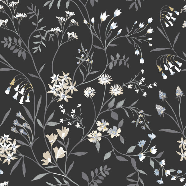Meadow Mix Peel & Stick Wallpaper Peel and Stick Wallpaper RoomMates Roll Black/White 