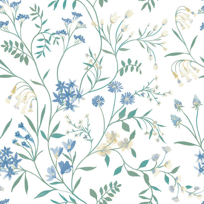 Meadow Mix Peel & Stick Wallpaper Peel and Stick Wallpaper RoomMates Roll White/Blue 