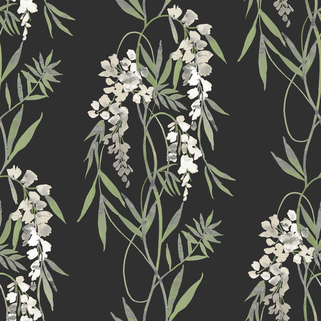 Nouveaux Wisteria Peel & Stick Wallpaper Peel and Stick Wallpaper RoomMates Roll Green 