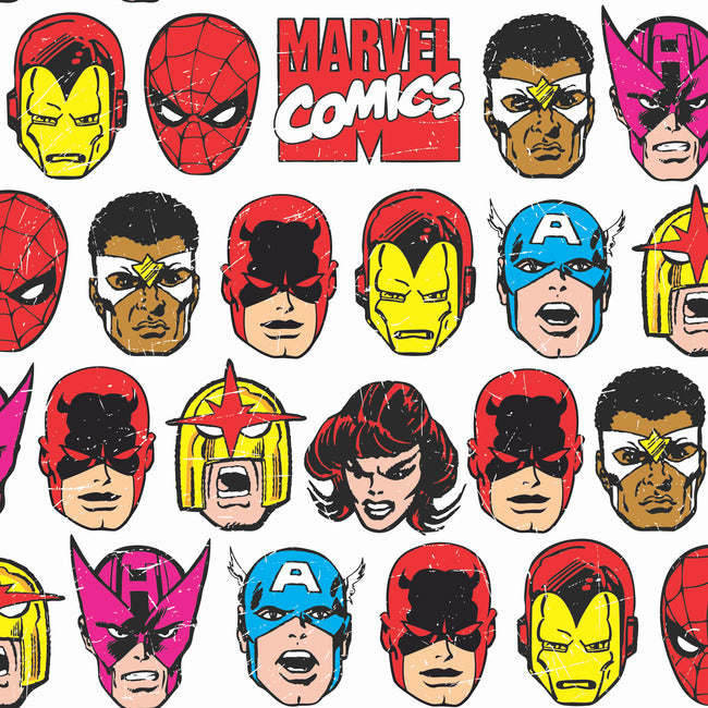 Marvel Comics Classic Faces Peel & Stick Wallpaper Peel and Stick Wallpaper RoomMates Roll Red 