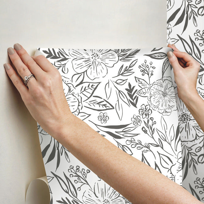 Beth Schneider Floral Sketch Peel & Stick Wallpaper Peel and Stick Wallpaper RoomMates   