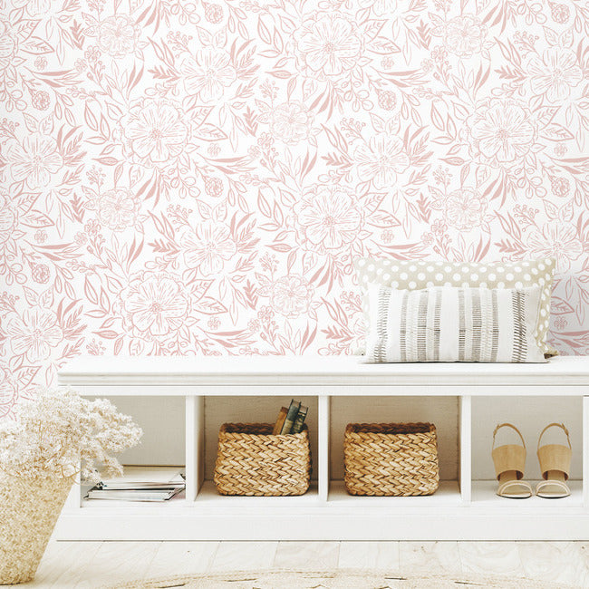 Beth Schneider Floral Sketch Peel & Stick Wallpaper Peel and Stick Wallpaper RoomMates   