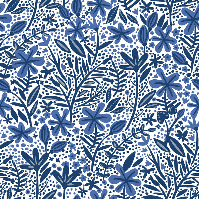 Cat Coquillette Porcelain Garden Peel & Stick Wallpaper Peel and Stick Wallpaper RoomMates Roll Blue 