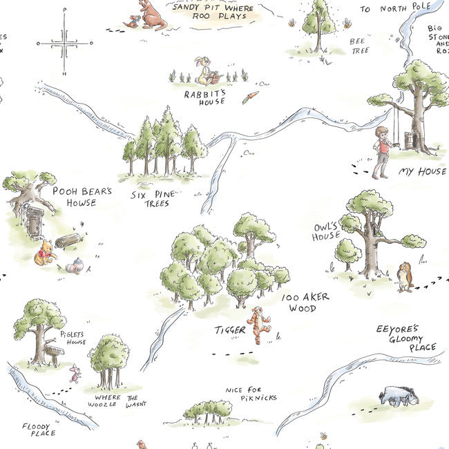 Winnie The Pooh 100 Acre Wood Map Peel And Stick Wallpaper Peel and Stick Wallpaper RoomMates Roll Multi 