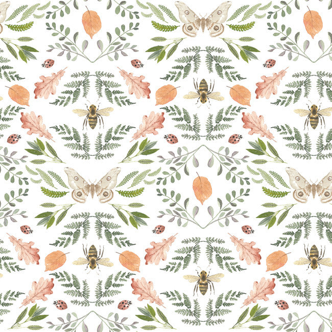 Penny Lane: Forest Cottage Bee And Butterfly Peel and Stick Wallpaper Peel and Stick Wallpaper RoomMates Roll White 