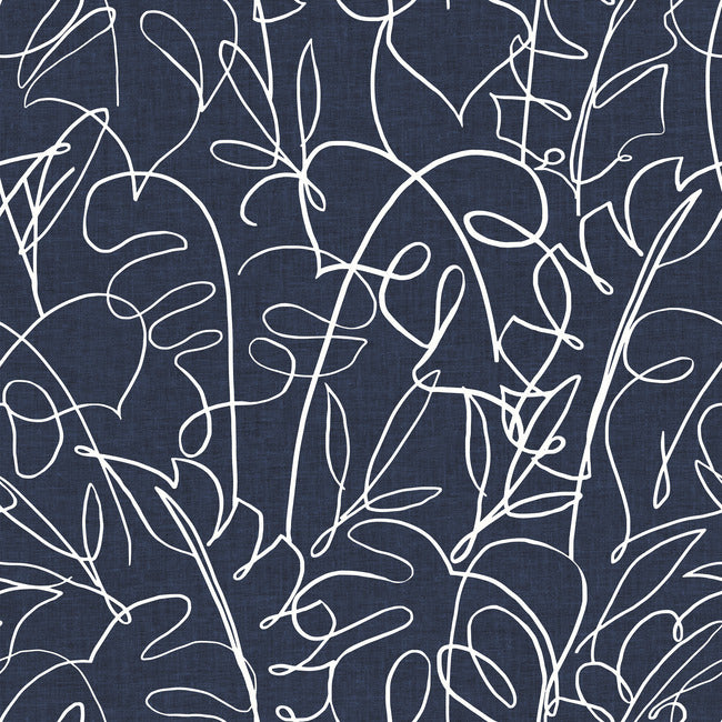 Tamara Day Tropical Signature Wallpaper Peel and Stick Wallpaper RoomMates Roll Dk Blue/White 