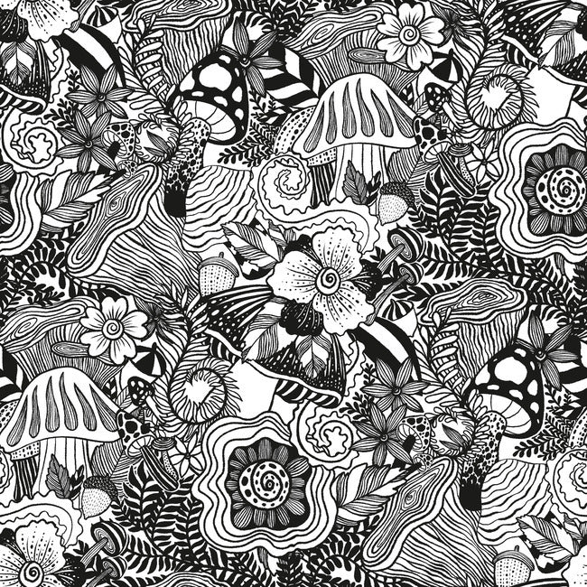 Mushroom Magic Peel and Stick Wallpaper Peel and Stick Wallpaper RoomMates Roll Black 