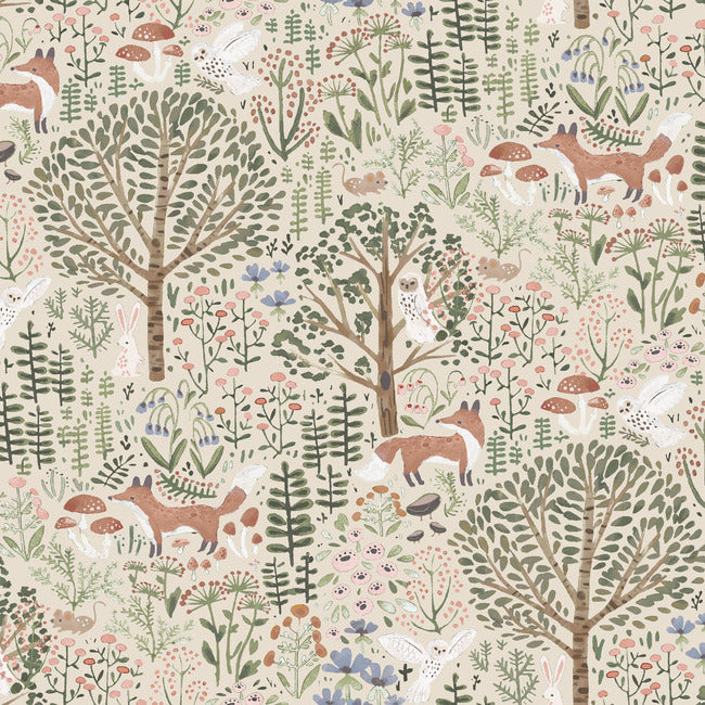 Clara Jean Folklore Forest Peel and Stick Wallpaper Peel and Stick Wallpaper RoomMates Roll Almond/Vintage 