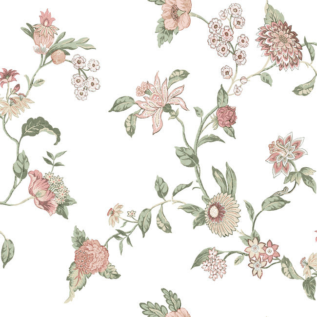 Waverly Graceful Garden Trail Peel & Stick Wallpaper Peel and Stick Wallpaper RoomMates Roll Pink 