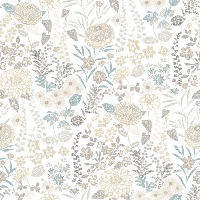 Waverly Fiona Floral Peel & Stick Wallpaper Peel and Stick Wallpaper RoomMates Roll Neutral 