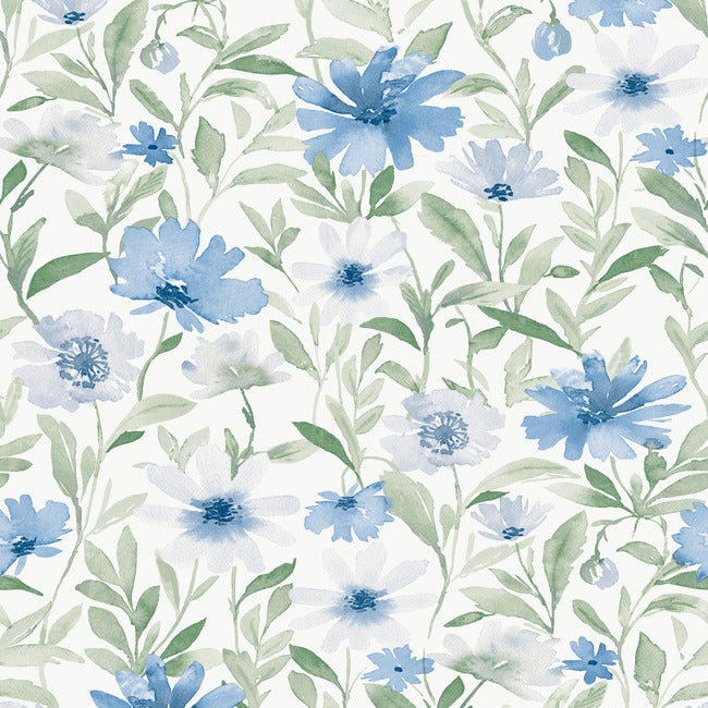 Clara Jean Flower Market Peel & Stick Wallpaper Peel and Stick Wallpaper RoomMates Roll Blue/Mint 