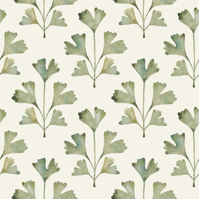 Cat Coquillette Gingko Peel & Stick Wallpaper Peel and Stick Wallpaper RoomMates Roll Almond/Fern 