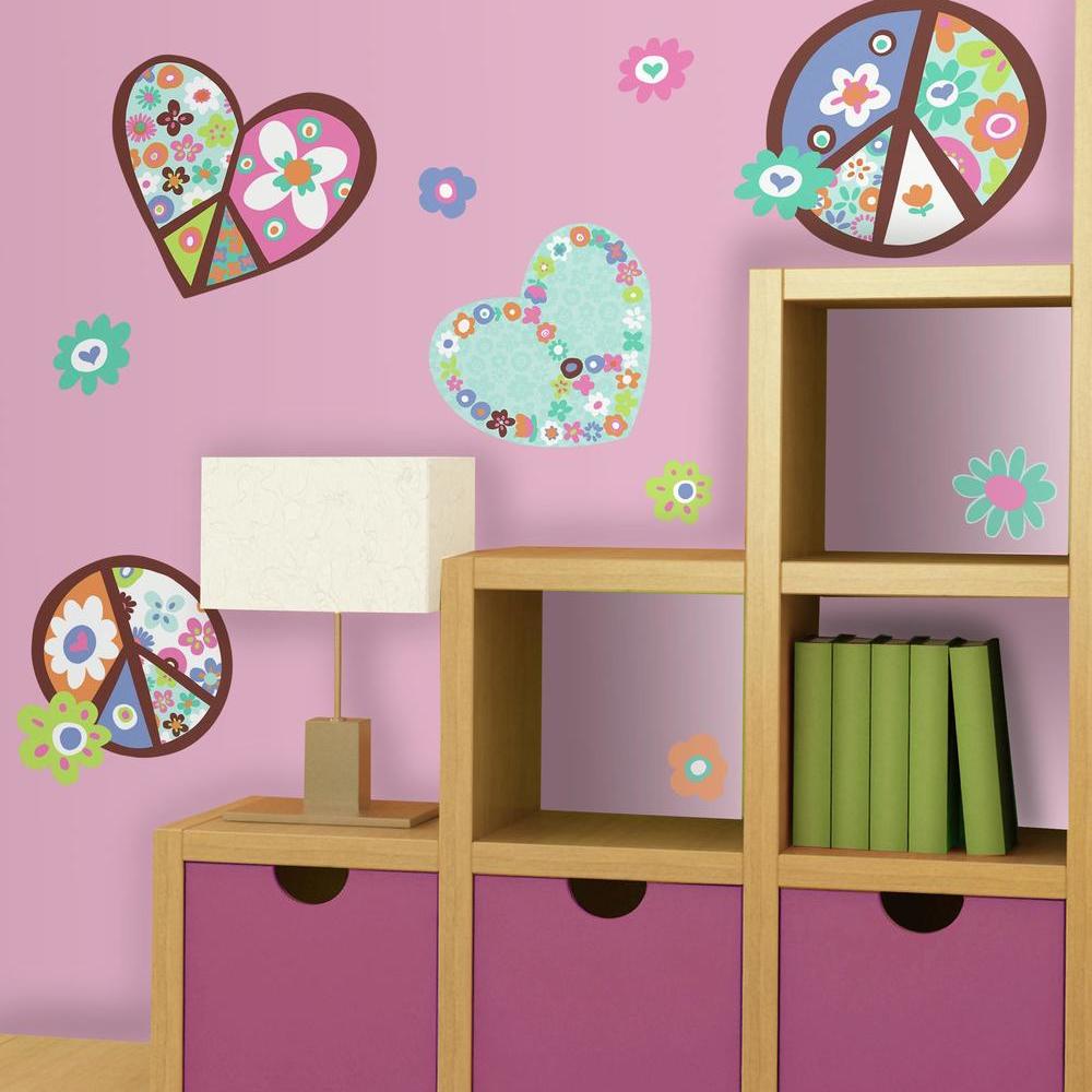 Hearts and Peace Signs Giant Wall Decals Wall Decals RoomMates   
