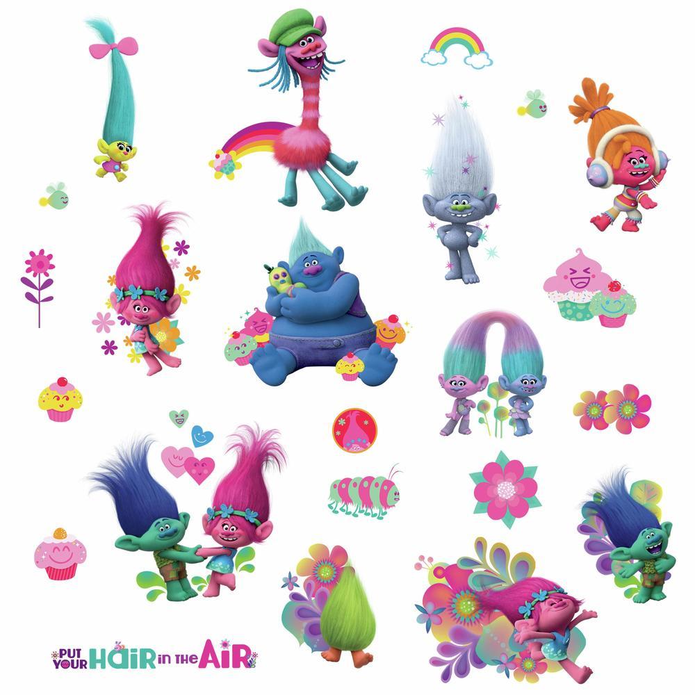 Trolls Movie Peel and Stick Wall Decals With Glitter Wall Decals RoomMates   