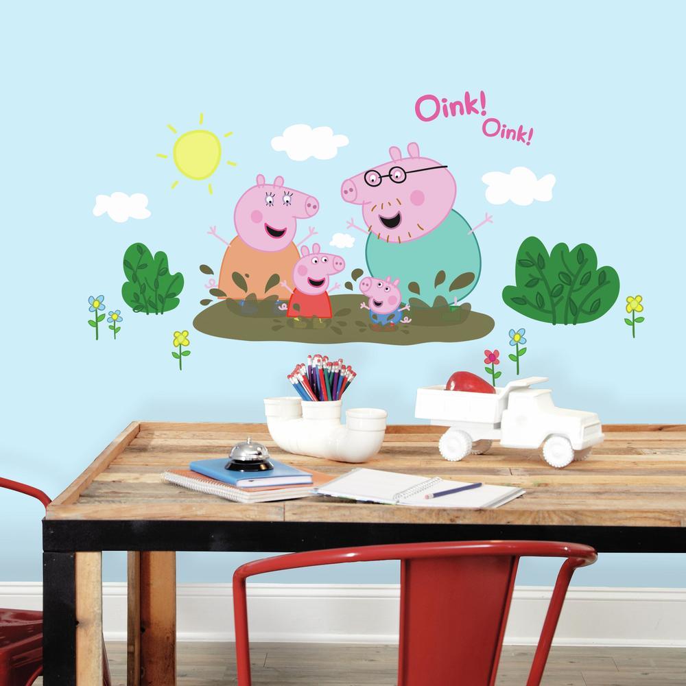 Peppa Pig and Family Muddy Puddles Giant Wall Decals Wall Decals RoomMates   
