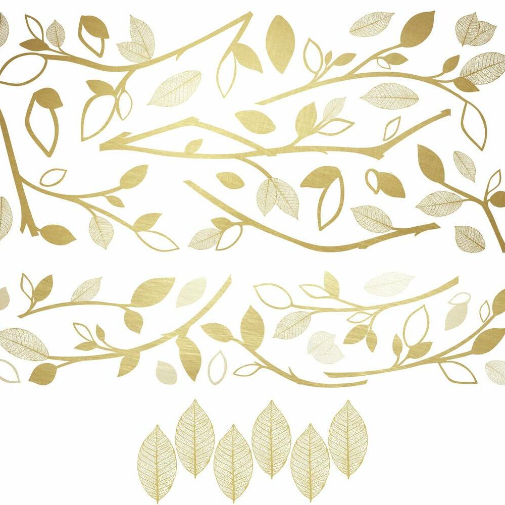 Gold Branch Peel and Stick Giant Wall Decals with 3D Leaves Wall Decals RoomMates   