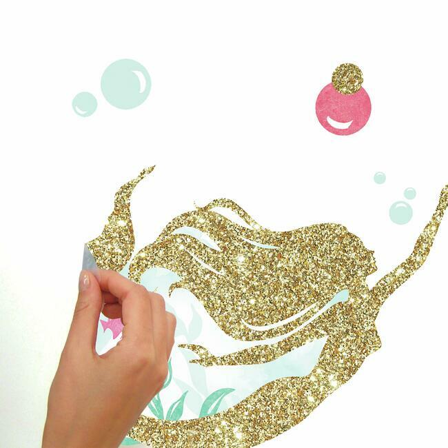 Mermaid Peel and Stick Wall Decals with Glitter Wall Decals RoomMates   