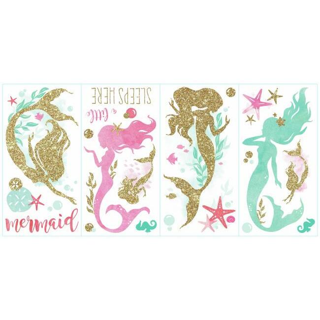 Mermaid Peel and Stick Wall Decals with Glitter Wall Decals RoomMates   