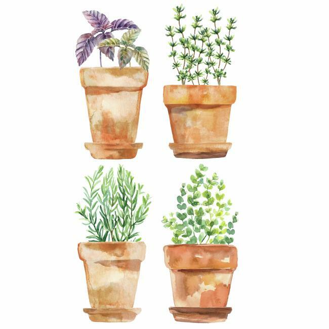 Watercolor Potted Herbs Peel and Stick Wall Decals Wall Decals RoomMates   